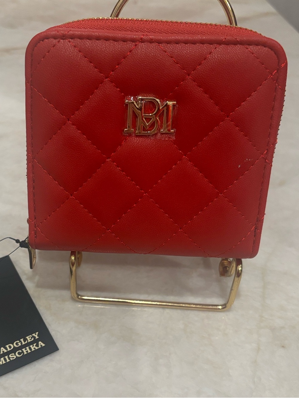 Badgley Mischka Red Quilted Mini Bag with Gold Logo